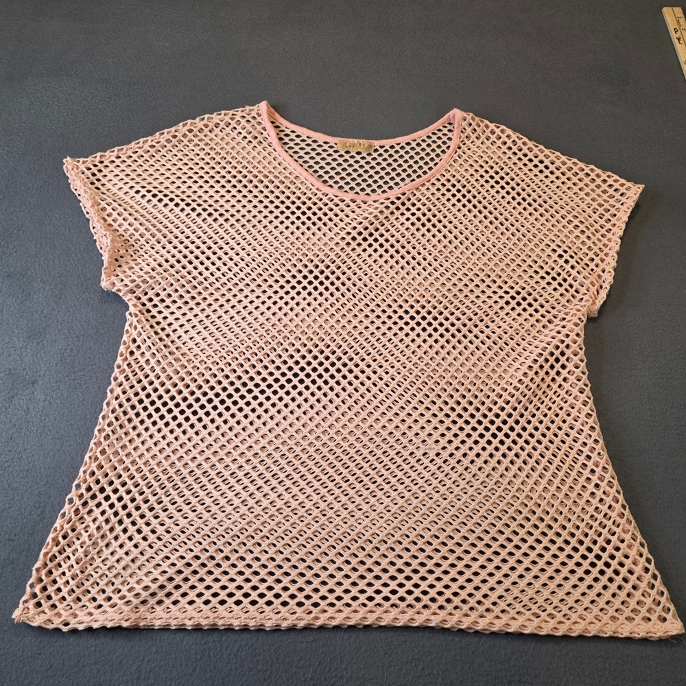 Lavish Peach Neutral Fishnet Mesh Cap Sleeve Top XL Layering Fairycore Punk Rock
